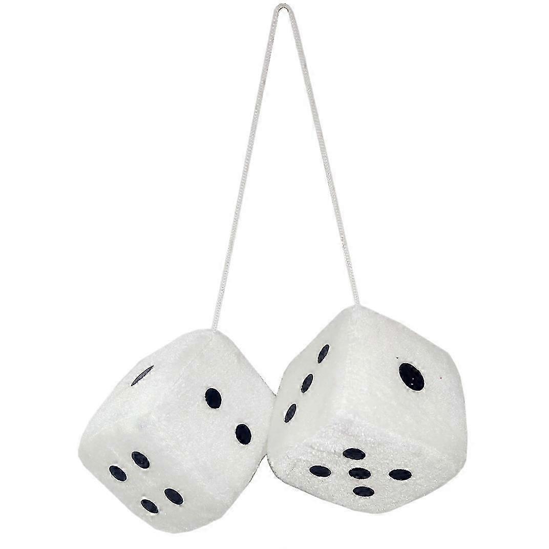 Pair Of Retro Square Mirror Hanging Couple Fuzzy Plush Dice With Dots For Car