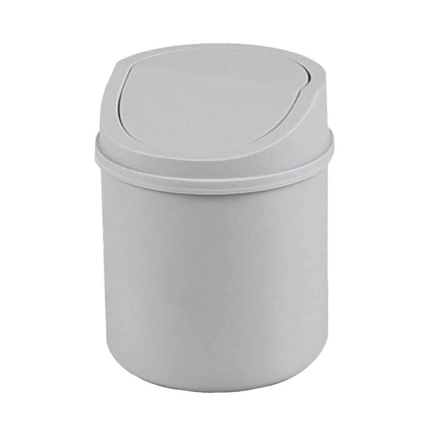 1-Pack 2 L Mini Desktop Trash Can with Swing Lid, Tiny Plastic Countertop Garbage Can, Grey