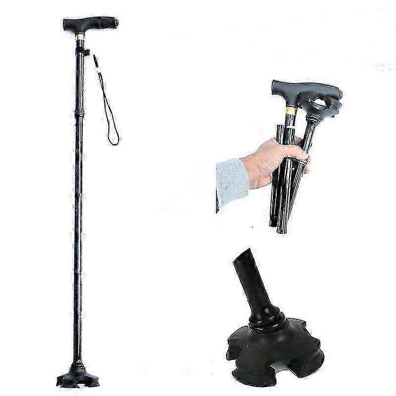 Elderly Walking Stick Foldable Climbing Cane Trekking Pole Adjustable Alpenstock With Light