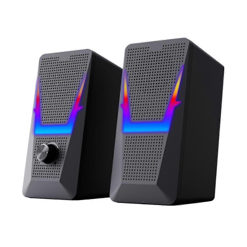 Portable RGB Wired Speaker Compact Stereo Small Square 3.5 mm Audio Jack Laptop Desktop Computer USB Speaker 8 Colors  Black