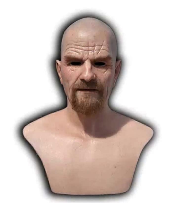 Classics Realistic Bald Old Man Mask Latex Pink Large for Adults, Breaking Bad Walter White Cosplay Halloween Prop