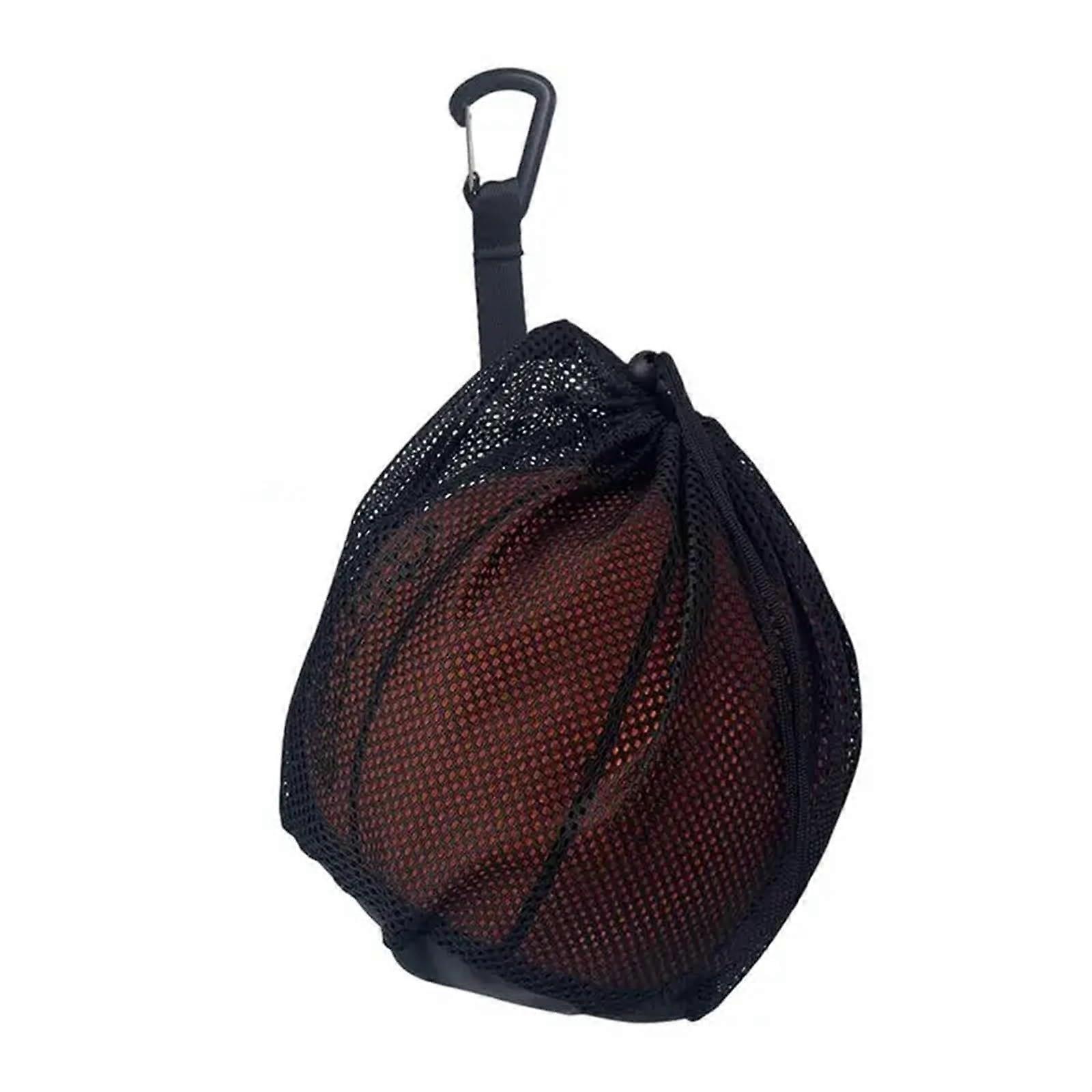 Basketball Storage Net Bag Clip-On Holder for Backpack, Mesh Carry Bag for Sports Game Ball, Black Color, Durable Design