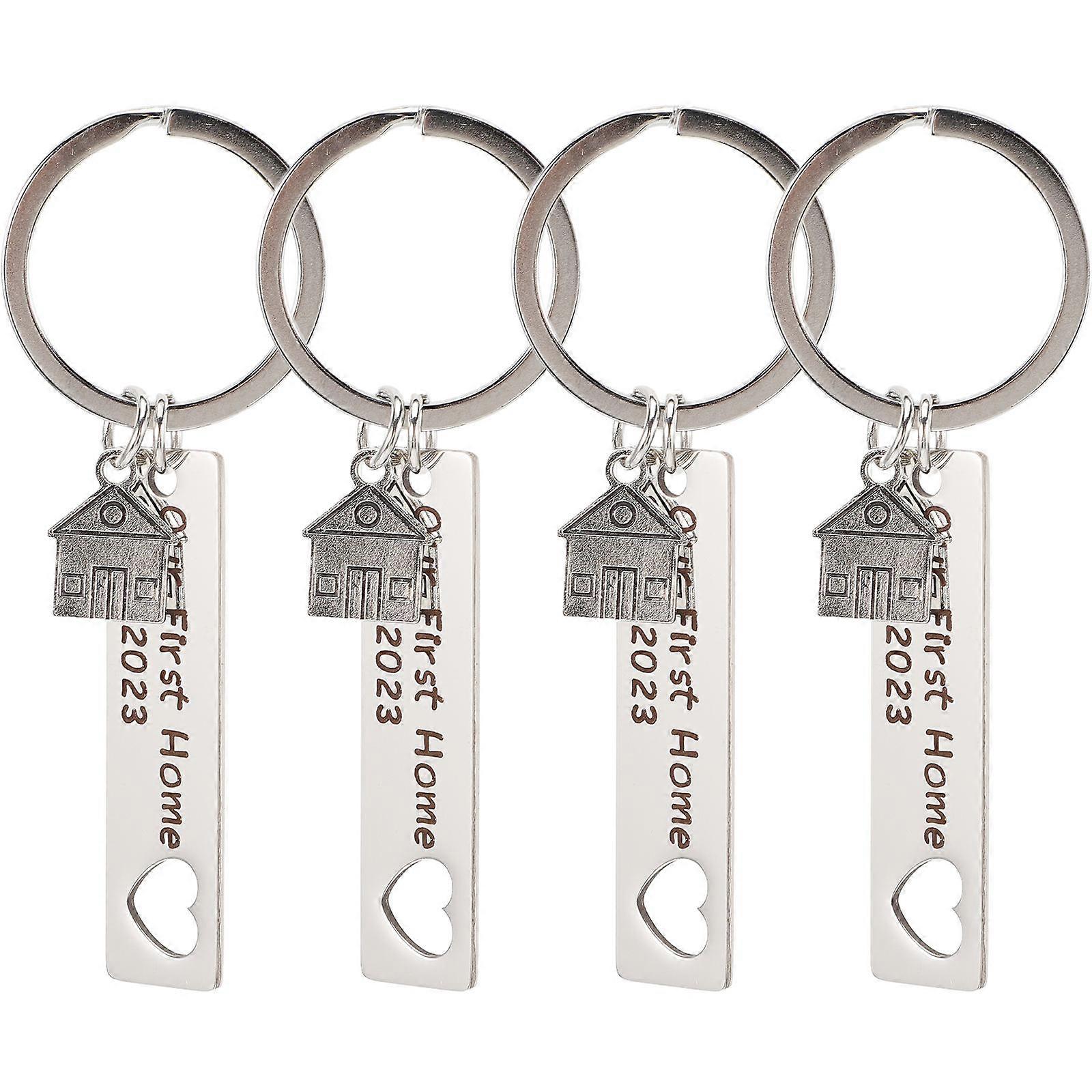 4pcs Stainless Steel Our First Home Keychains – Housewarming Decorative Key Holders for Keys, Backpacks, and Bags – Stylish Keychain Pendants for
