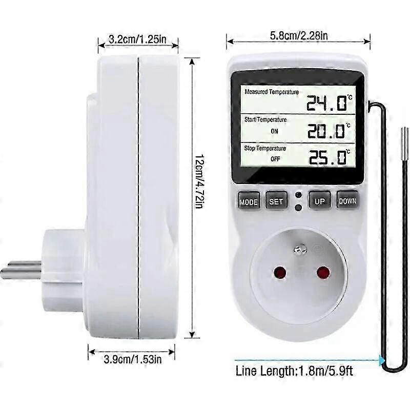 Thermostat socket, temperature controller, programmable digital timer with probe for heating greenhouse, aquarium 1pc