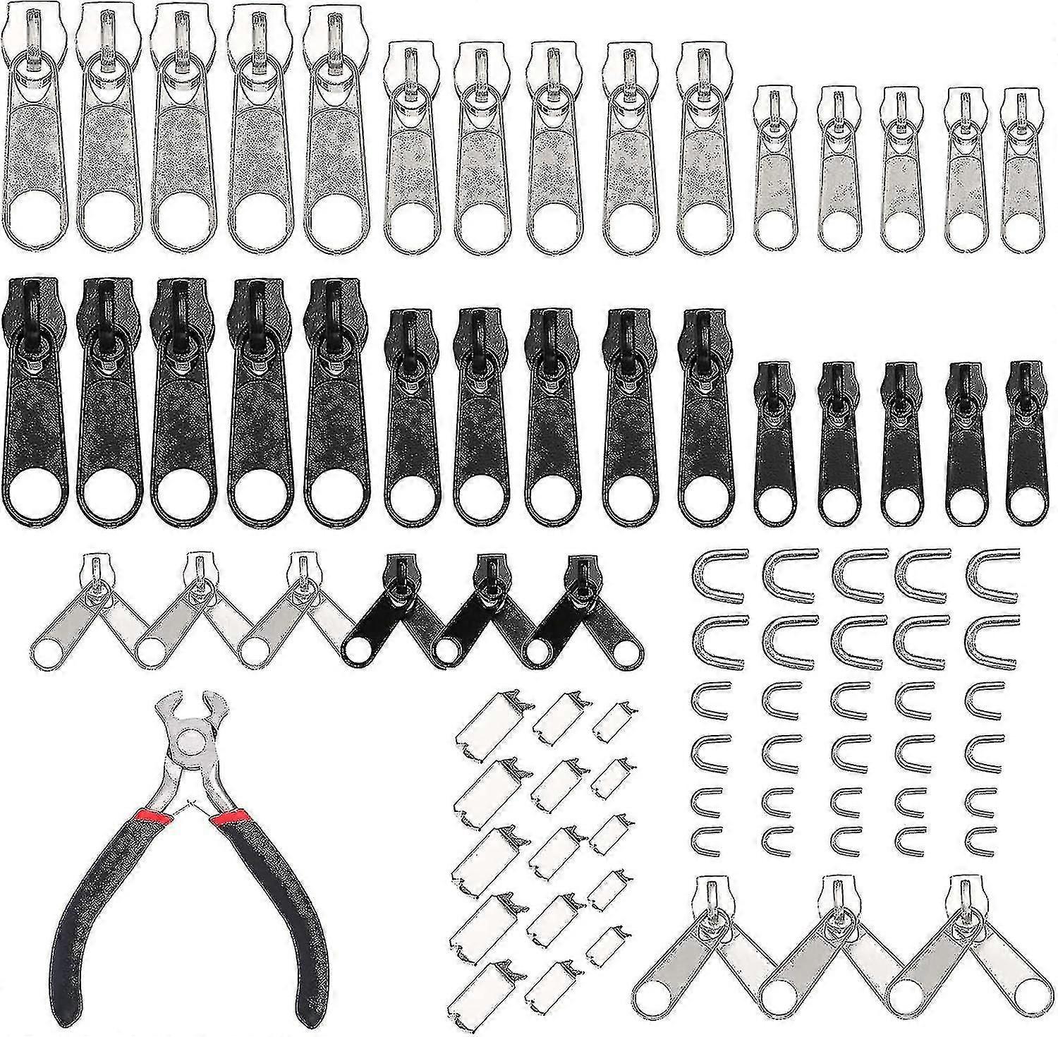 Zipper Repair Kit Replacement Slider: 85pcs Zipper Bottom Stop End - Fix Double Zipper Pull Replace #3#5#8 Nylon Coil Zipper For Jacket Luggage Jeans