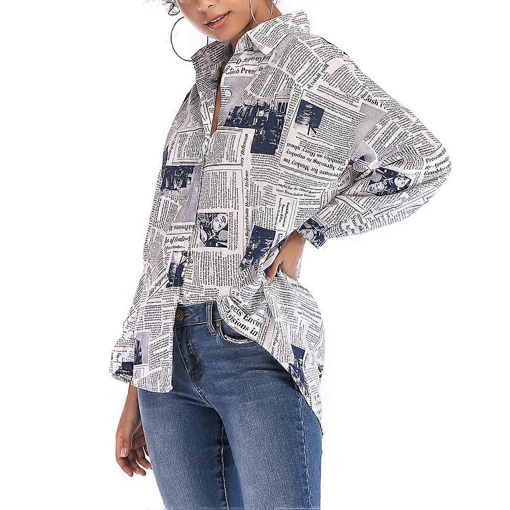 Women's Lapel Newsprint Top, Attractive and Stylish for Seasonal Wardrobe