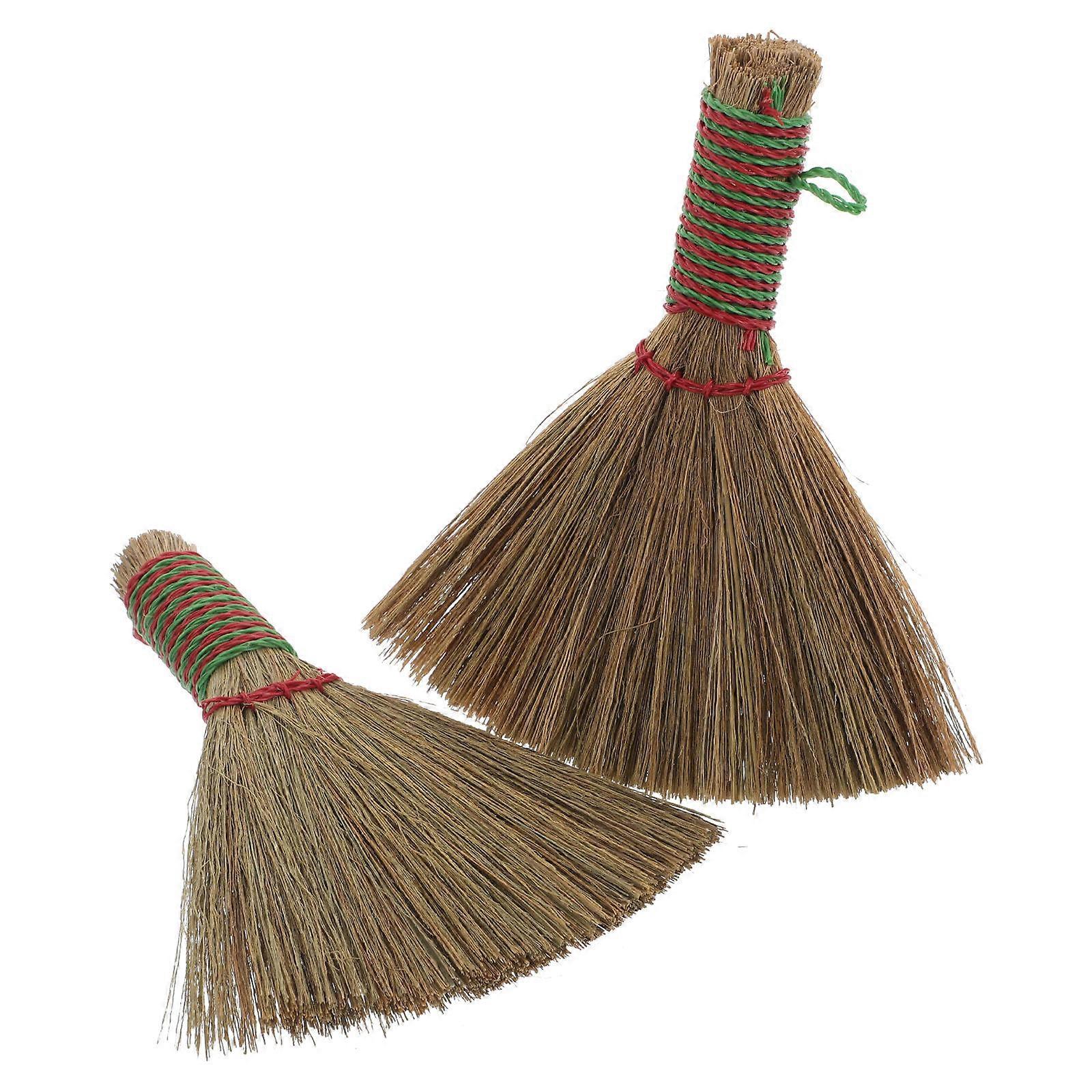 Countertop Hand Broom Mini Desk Broom for Workspace Maintenance Home Cleaning Cogon Grass Material 2Pcs
