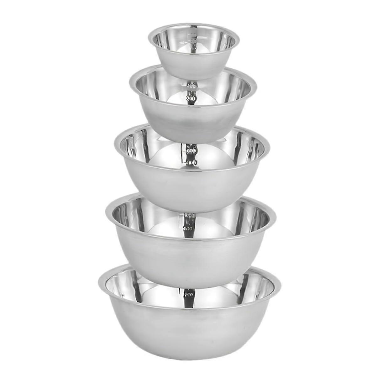5-Piece Stainless Steel Bowl Set for Mixing, Serving, and Cooking - Salad Bowls, Vegetable Basins, and Soup Bowls