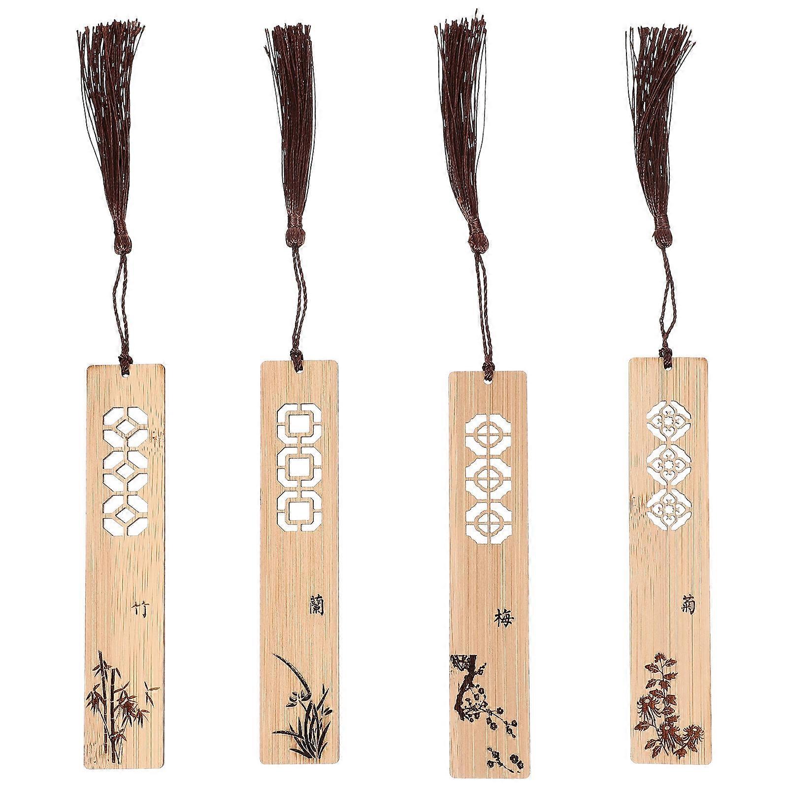 Chinese Style Labels Classic Bookmarks Hanging Decoration Multi Color 13X2.8CM Wood Material 4Pcs