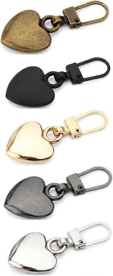 5Pcs Multicolor  Heart Shaped Zipper Pull Replacement Metal Zipper