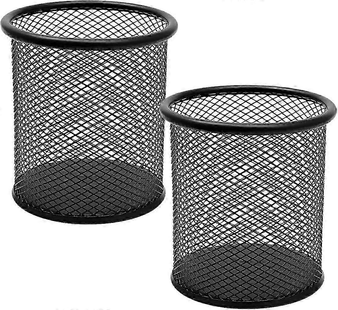2PC Metal Pen Holder Round Black