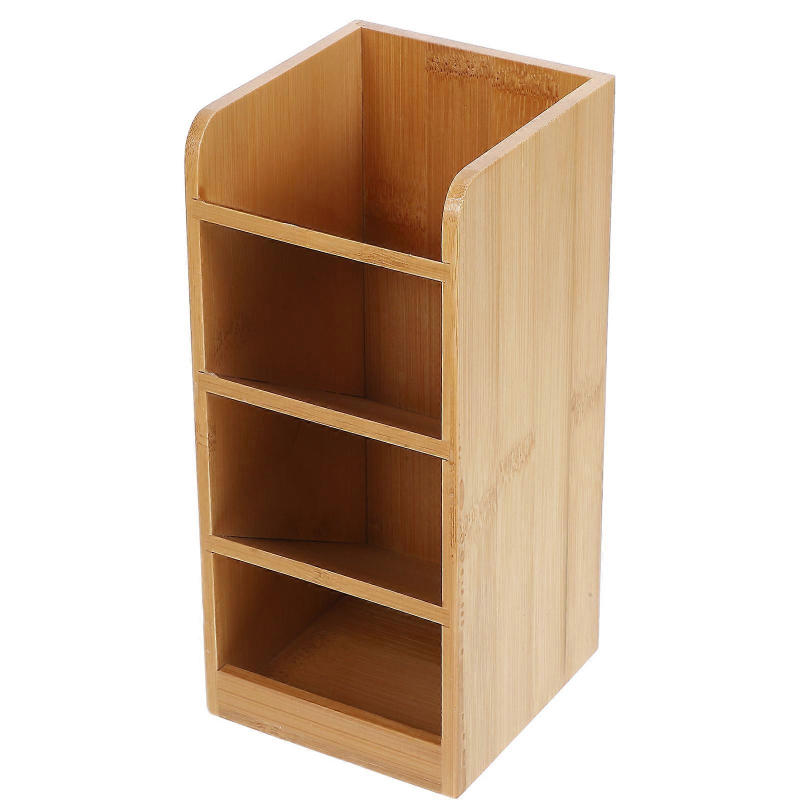 Multi Functional Wooden Desk Organizer with Smooth Finish, Minimalist Bamboo Pen Holder for Office and Classroom Use, Pencil and Crayon Storage for