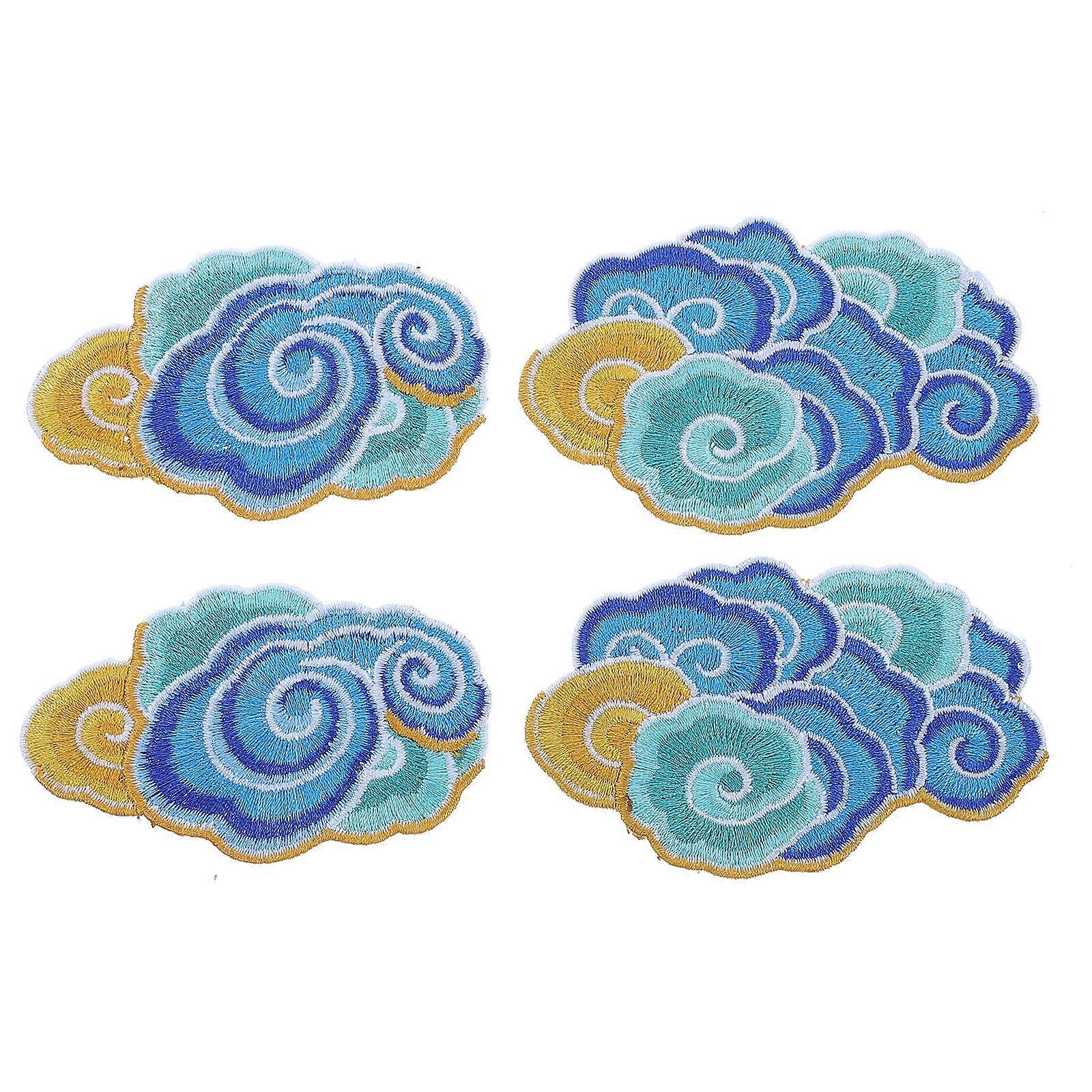 Colorful Cloud Embroidered Appliques Set of 4 DIY Sewing Patches for Clothing, Dresses, Scarves & Accessories Assorted Styles
