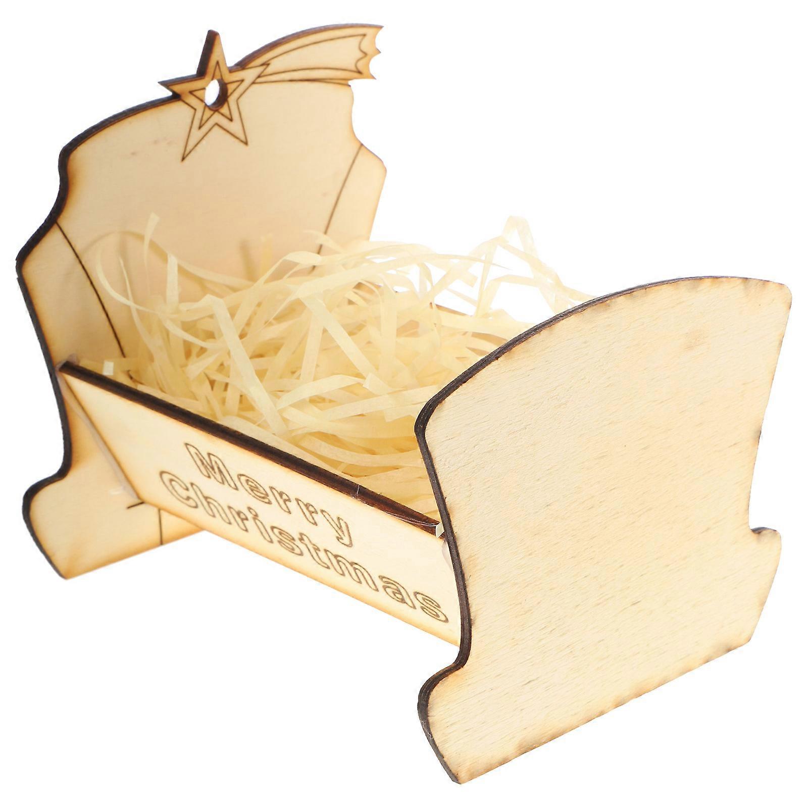Baby Manger Scene Ornament Religious Enthusiasts Home Owners Nativity Scene Decoration Wood Manger Bed Shape 11.50X10.80X10.00CM Decorative 1Pack