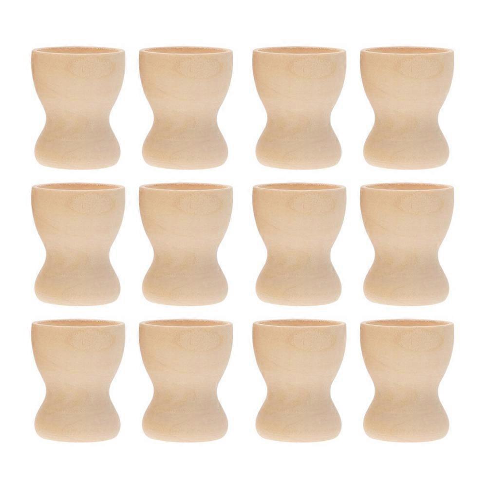 Wood Egg Cup 12Pcs Beige DIY Paintable Egg Holder for DIY Use