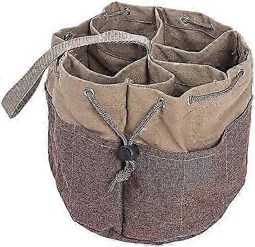 Multi-Function Tool Storage Bag, Bucket Tool Bag with Multiple Pockets and Side Drawstring, Nylon Handle (Khaki)