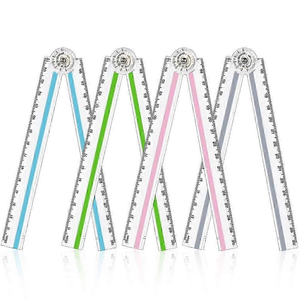 4 Pcs Folding Ruler - A set of four transparent plastic foldable rulers, ideal
