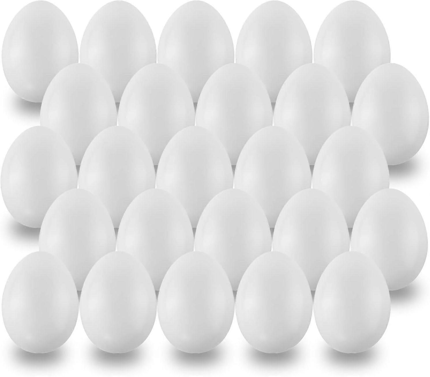 Pack of 50 white plastic eggs suitable for Easter celebrations and decorations