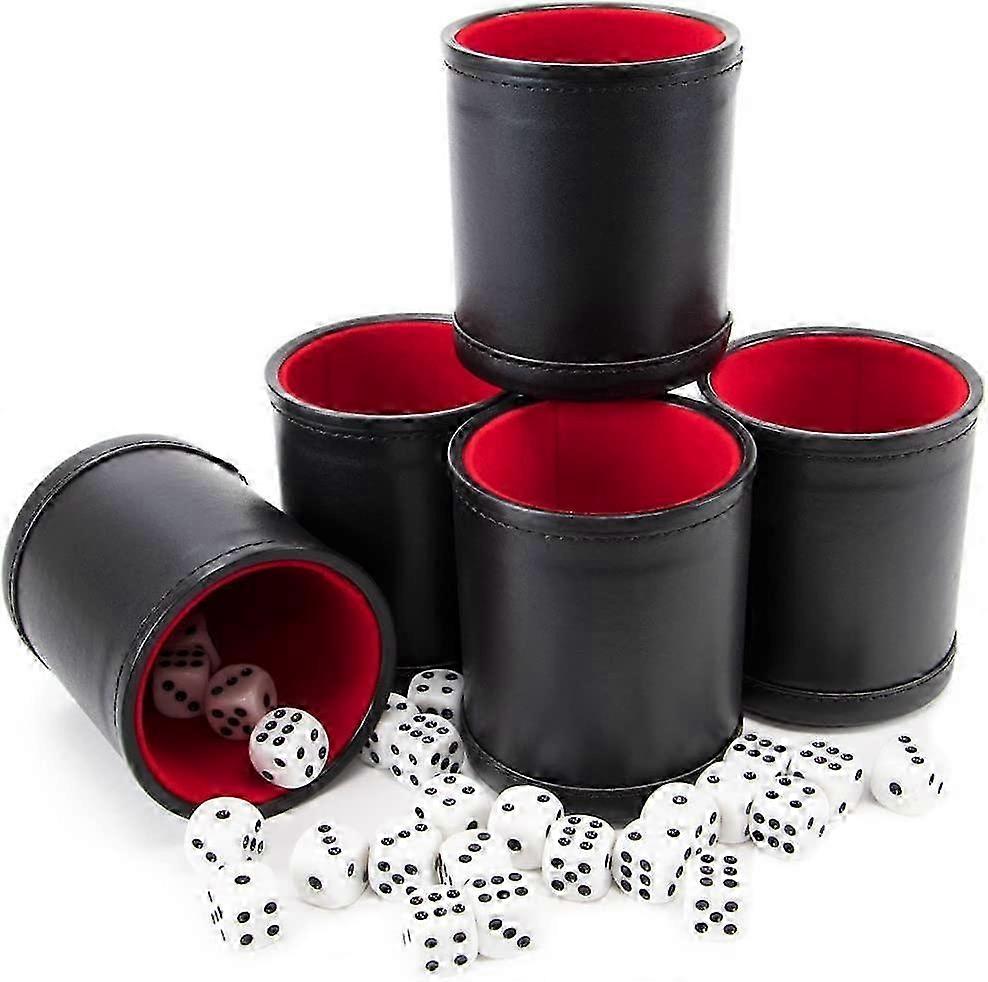 Set of 5 Professional Dice Cups Made with Red Felt-Lined Quality Bicast Leather, Perfect for Game Nights