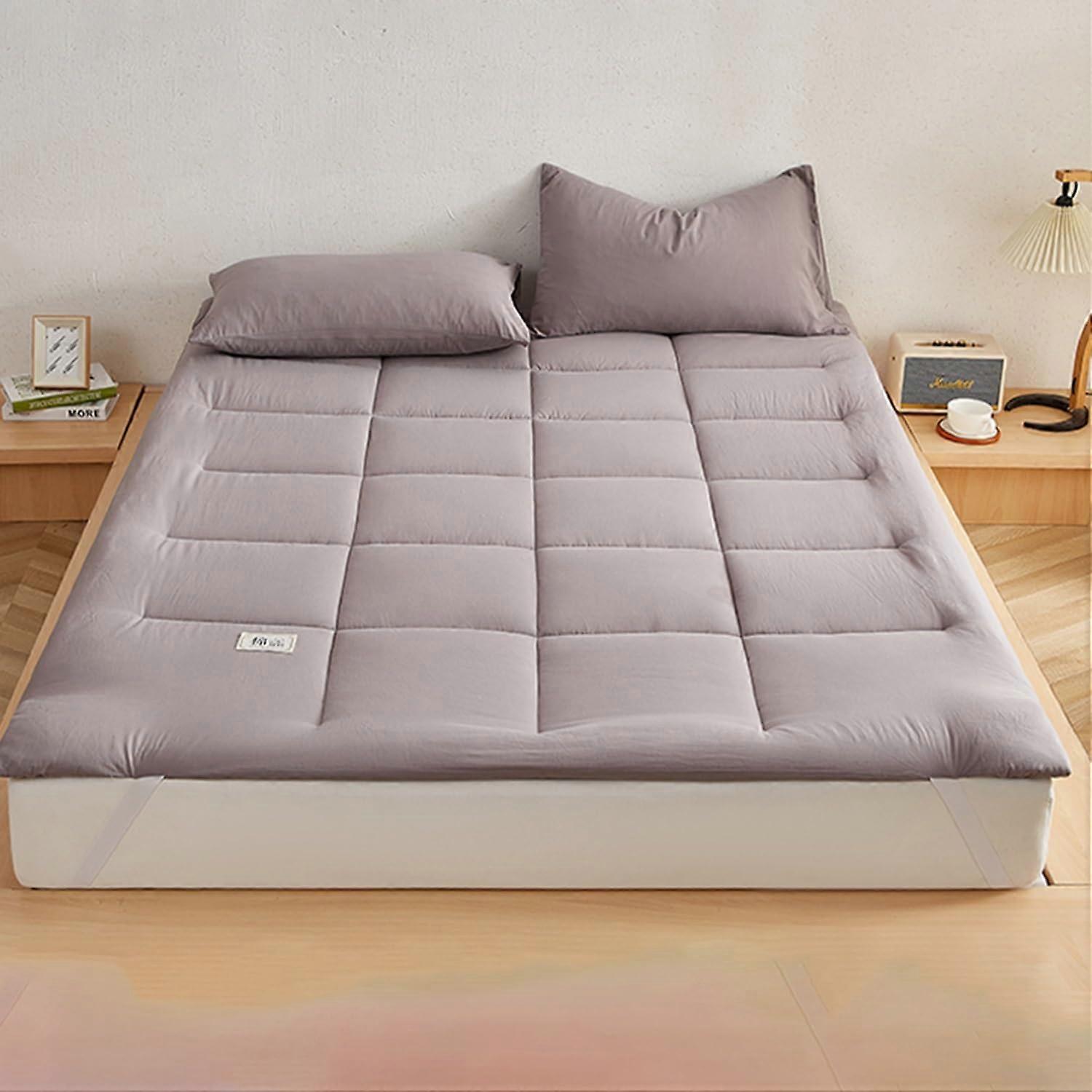 Extra thick blue small grid sleeping mat for adults – soft fluffy floor futon mattress – 9cm thickness, 100*200cm, pure gray