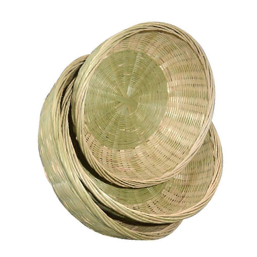 3pcs Bamboo Woven Art Fruit Storage Basket Container Cyan