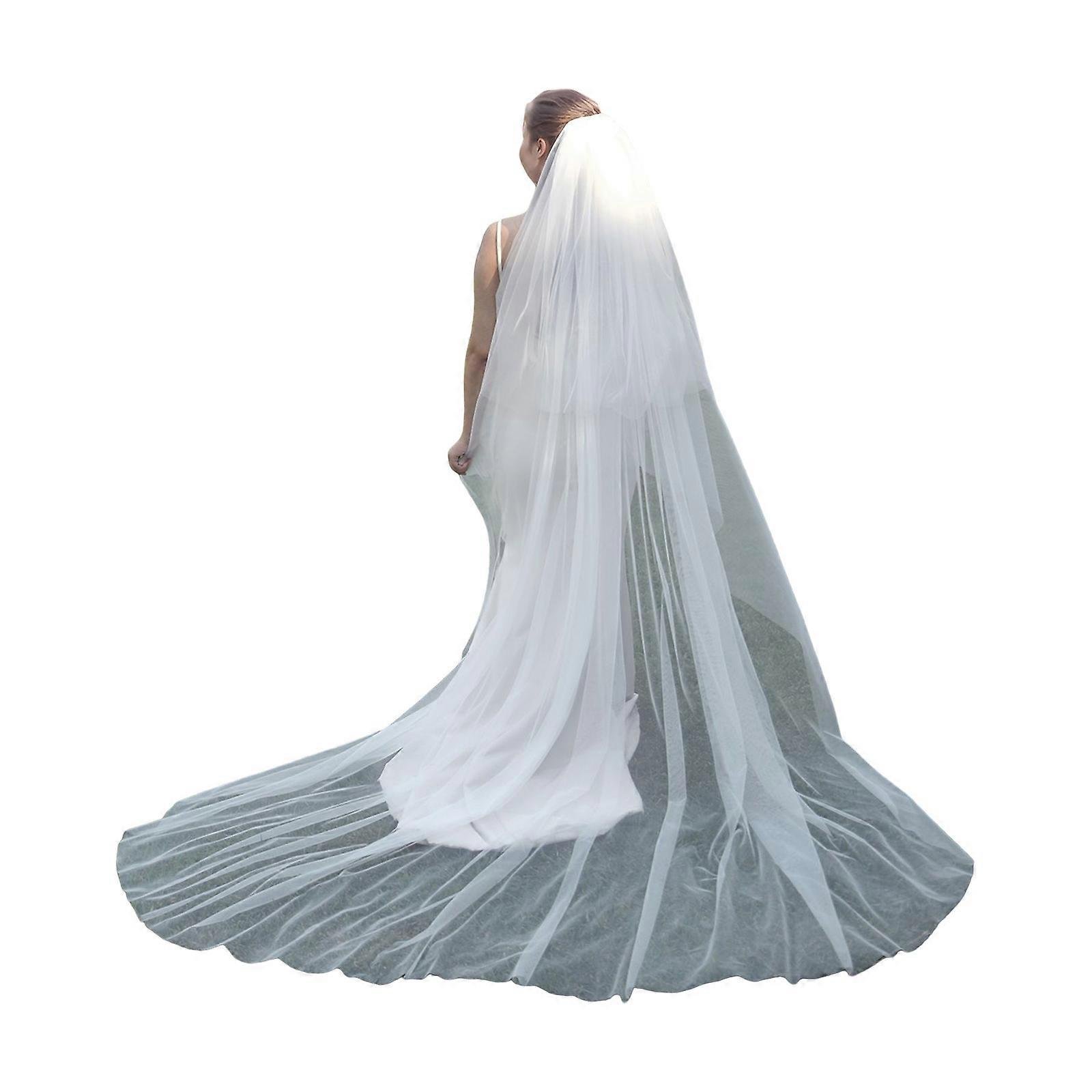 Extra Long White Wedding Veils Breathable Soft Tulle with Delicate Double Layer and Grand Train