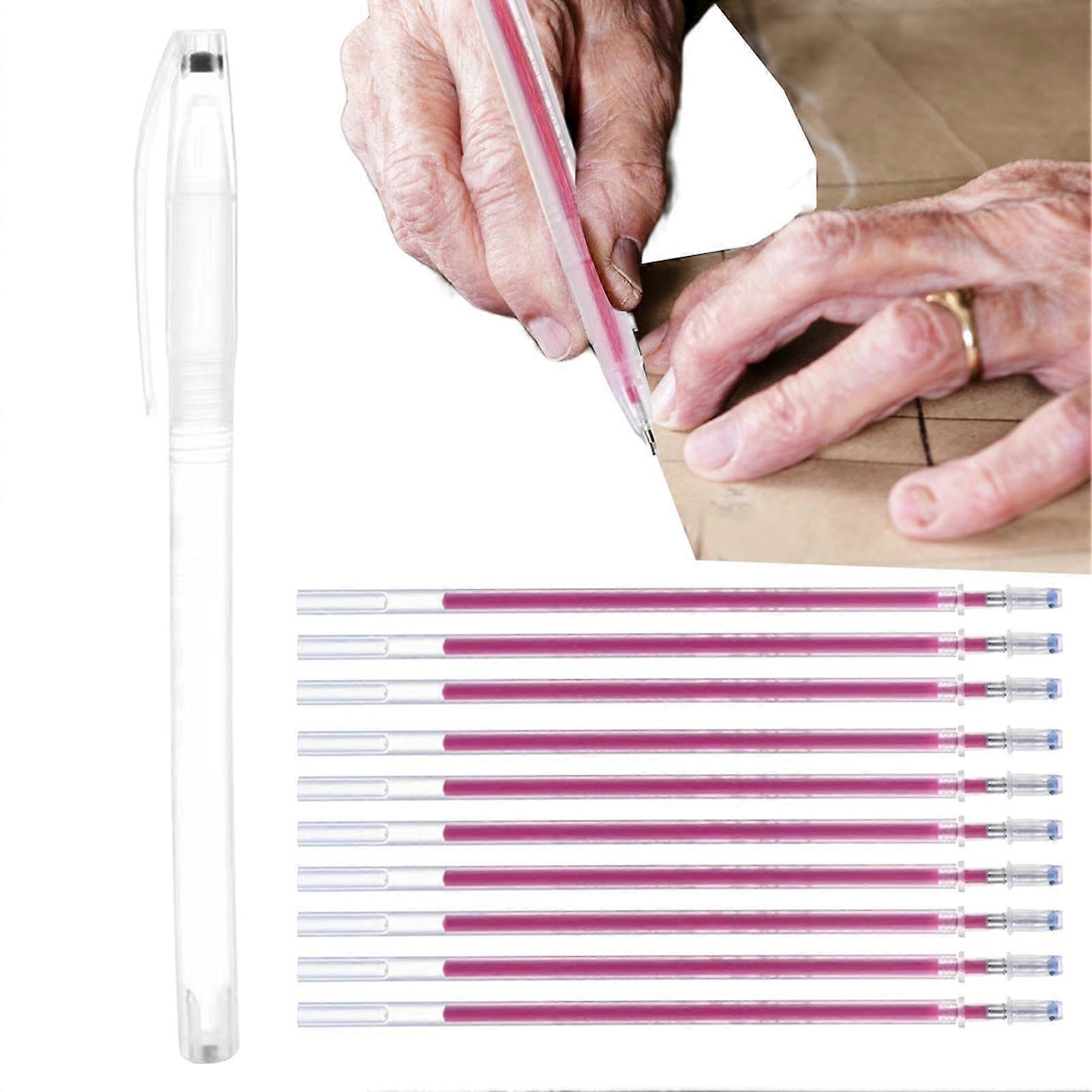 Fabric Markers for Sewing - High Temperature Disappearing Ink Pen Set with 10 Pink Refills for Patchwork and Dressmaking