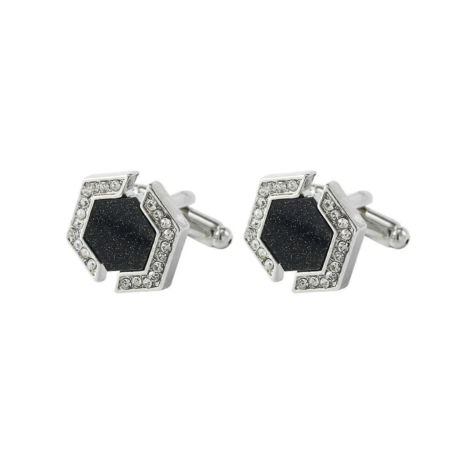 Cufflinks for Men, Geometric Silver Design with Zirconia, Business Style Shirt Studs, Elegant Accessory for Formal Wear