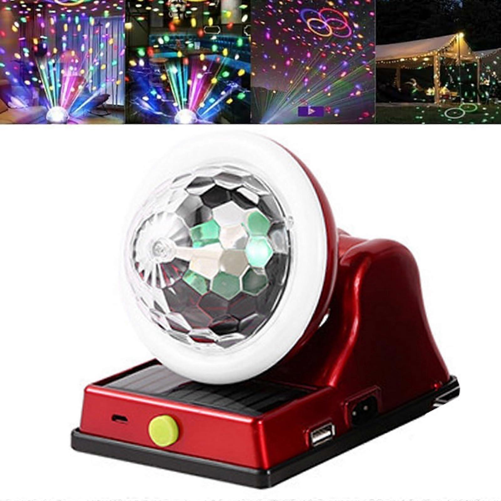 Solar Charging Colourful Magic Ball RGB Atmosphere Light, Solar Disco Ball Light, 360° Rotatable Disco DJ Party Lights with 7 Colours (Red)