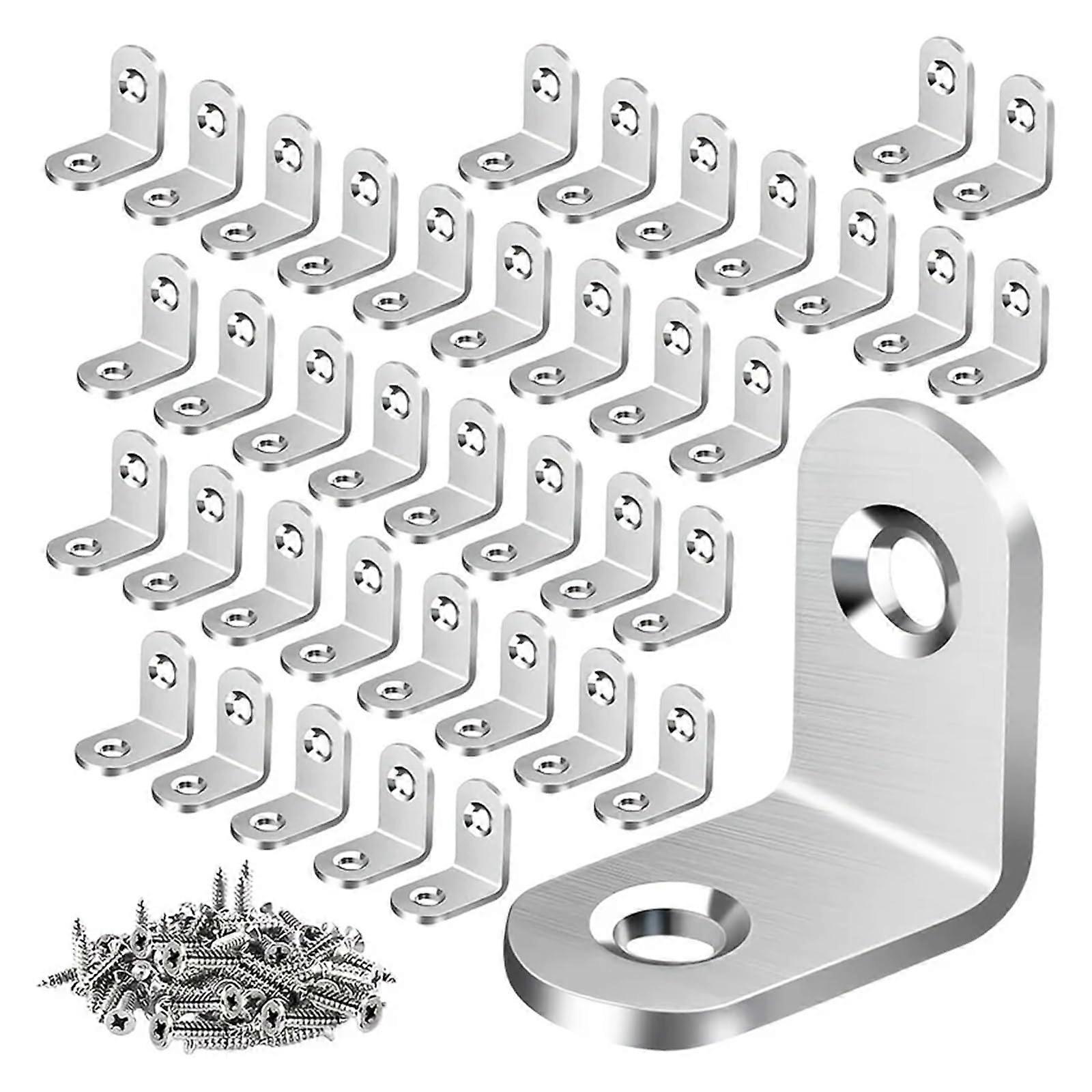 40-Piece Metal L-Bracket Corner Bracket Set for Shelves, Furniture, Cabinets, Chairs, Drawers with 80 Screws Silver