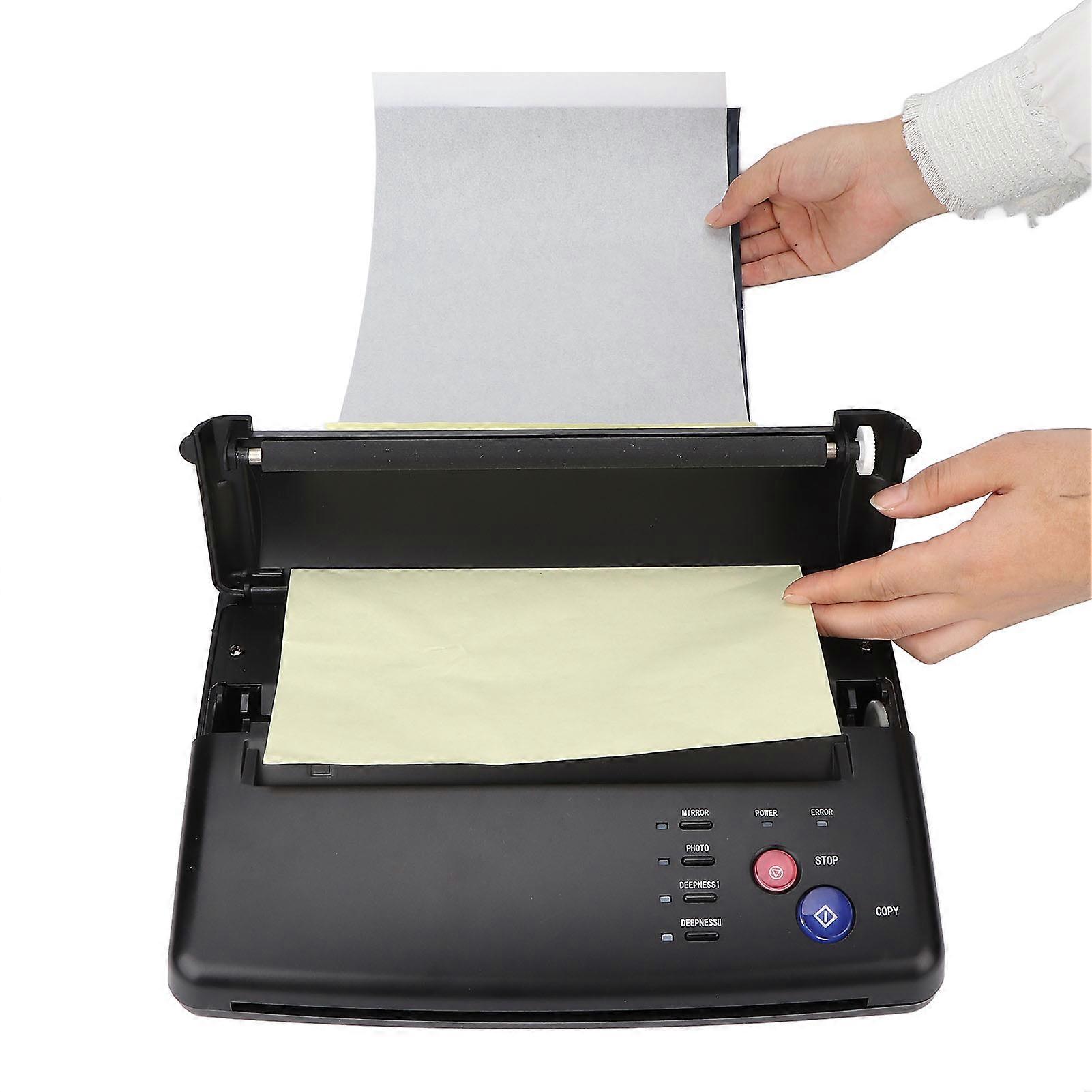 Tattoo Stencil Transfer Machine Thermal Copier with 50 Tattoo Stencil Transfer Paper for Tattoos 100‑240V BlackEU Plug