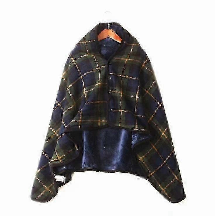 Warm Plaid Fleece Blanket with Buttons - Soft Polyester Winter Throw for Sofa, Bed & Travel in Grey (135x80cm)