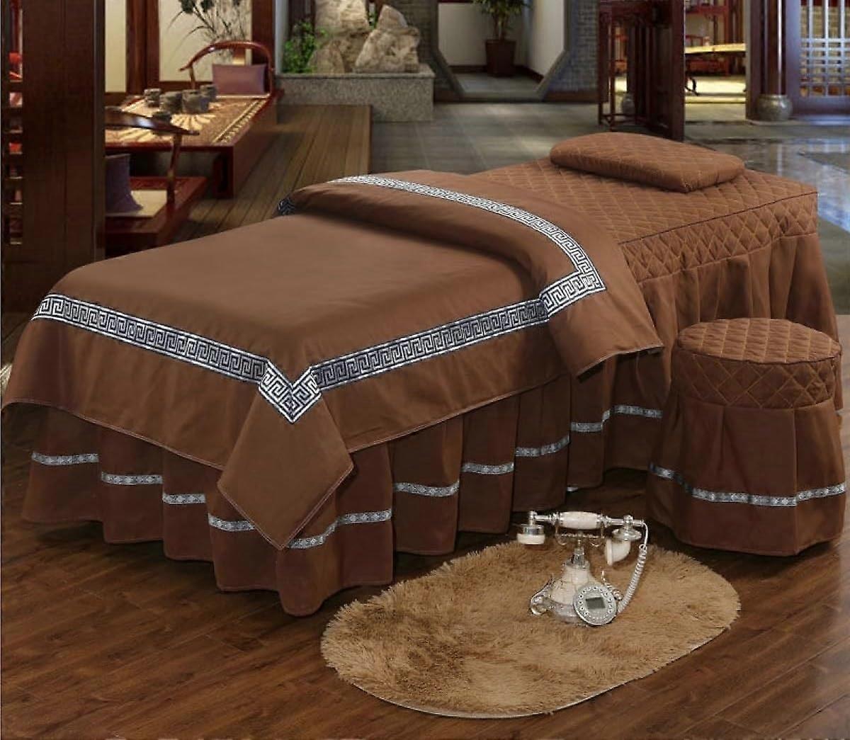 Massage table sheets, sheet skirt, bed cover, 4piece set, soft, brown (70*180cm)