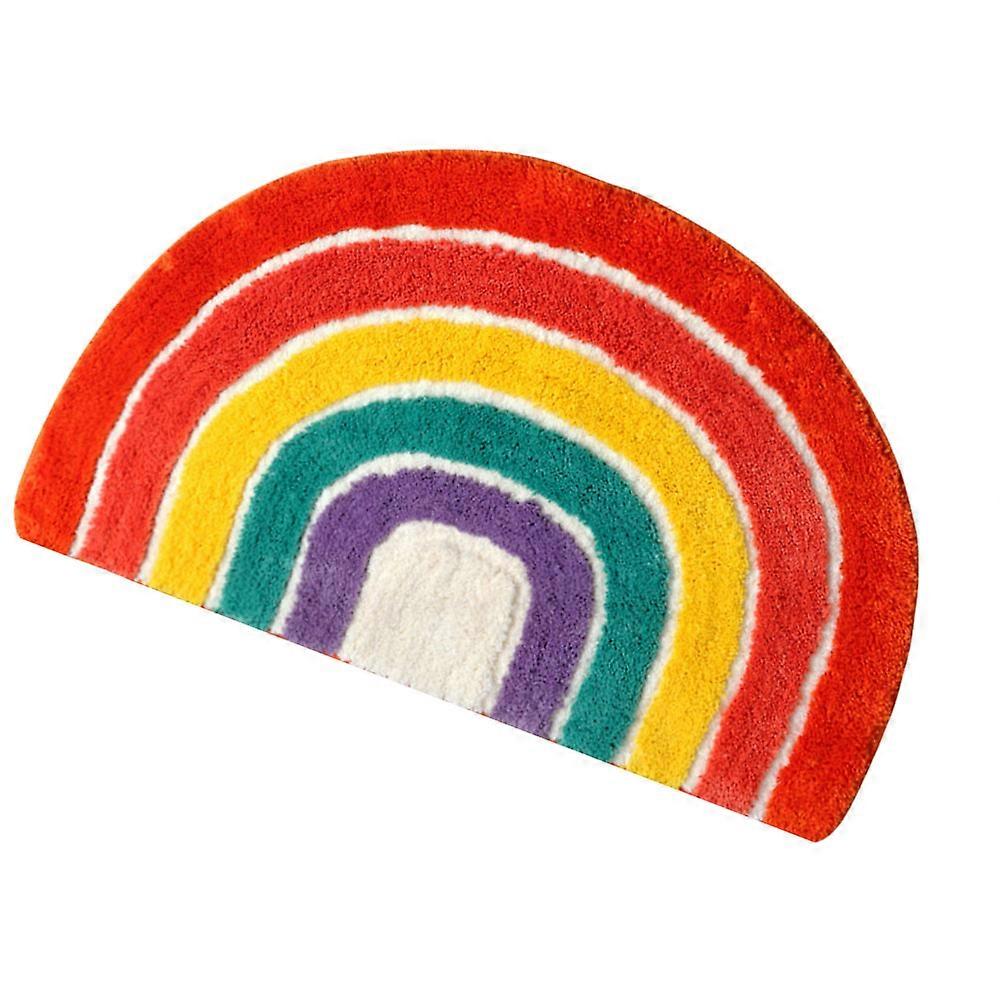 Rainbow Antislip Floor Mat with Cartoon Design for Home Use Polyester Multi Semicircular 1pc