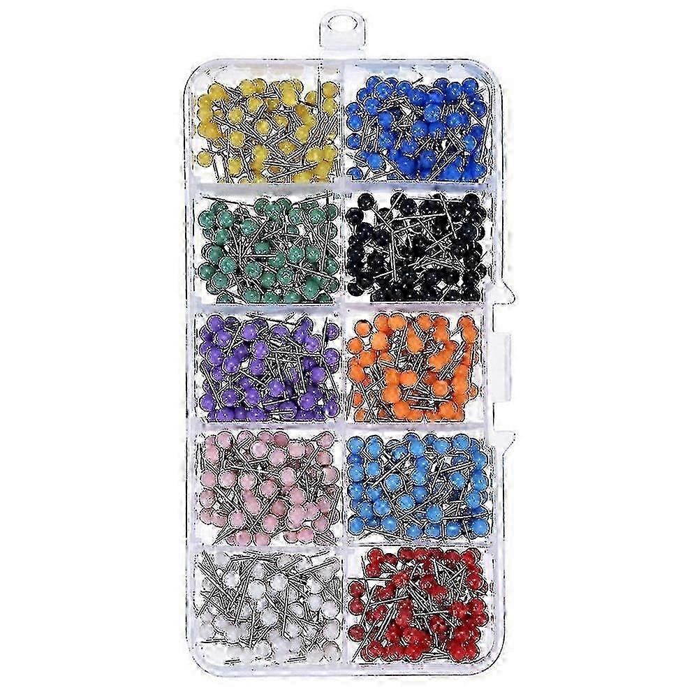 500pcs 10-Color Plastic Head Map Push Pins with Steel Needles, Thumb Tacks Set in Storage Box