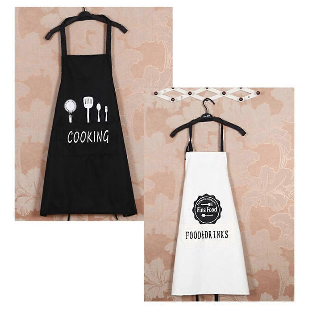 Black Polyester Chef Apron with Cute Cartoon Pattern for Kitchen Use Comfortable Loose Style Perfect for Cooking