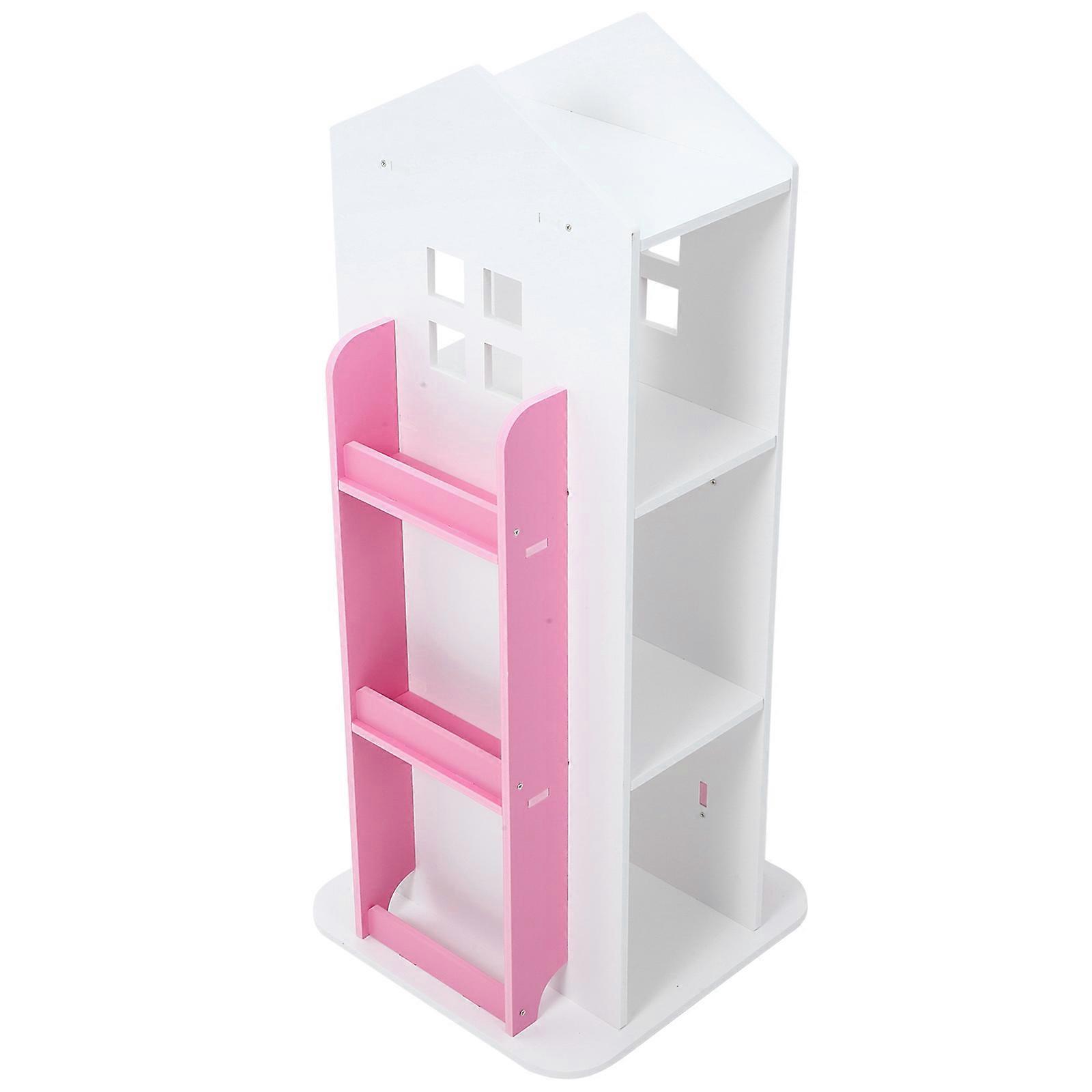 Pink Rotating Bookshelf for Toddlers with Storage Display Rack Perfect Size on Floor