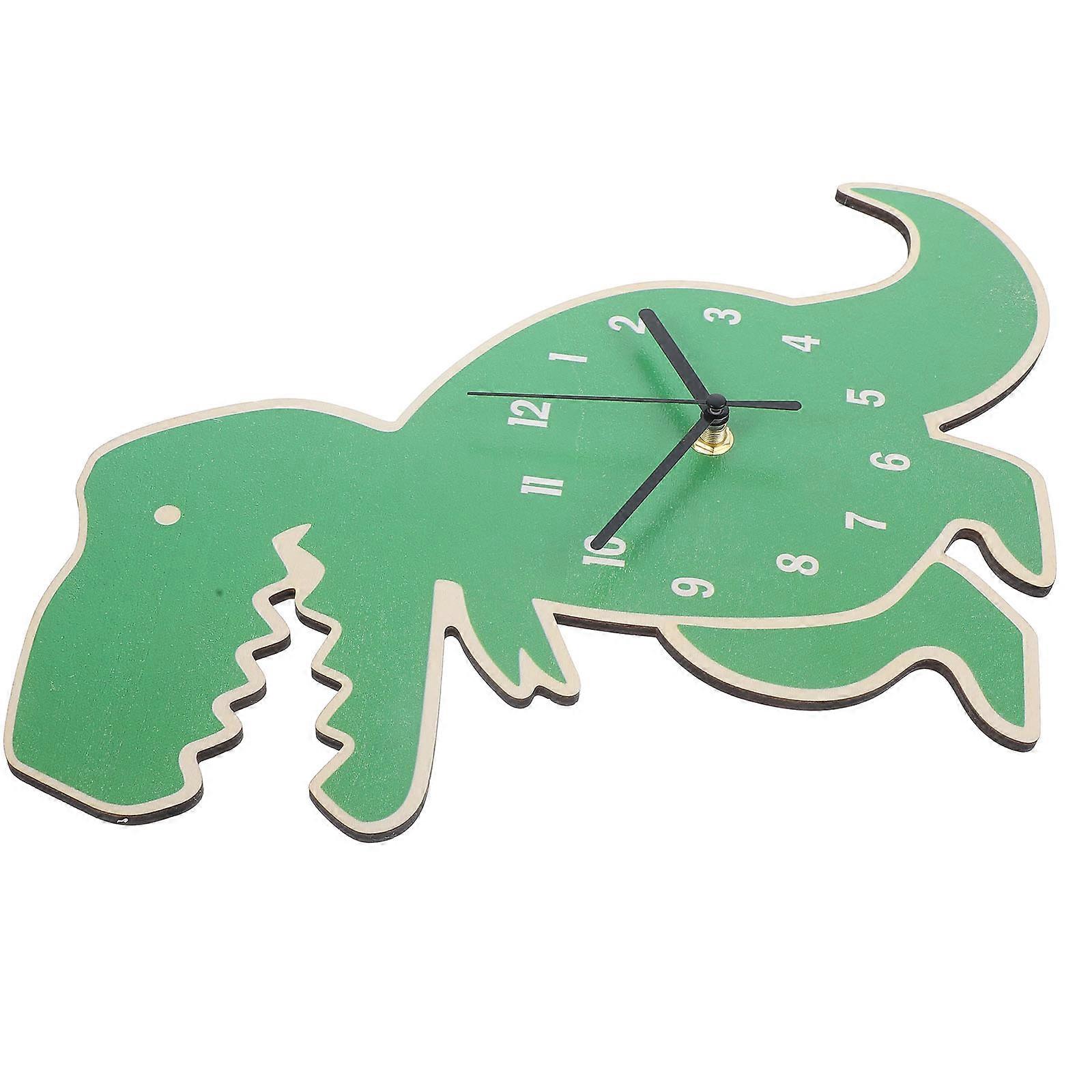 Kids Room Clock with Cute Dinosaur Design Silent Movement and Clear Digital Display for Basswood