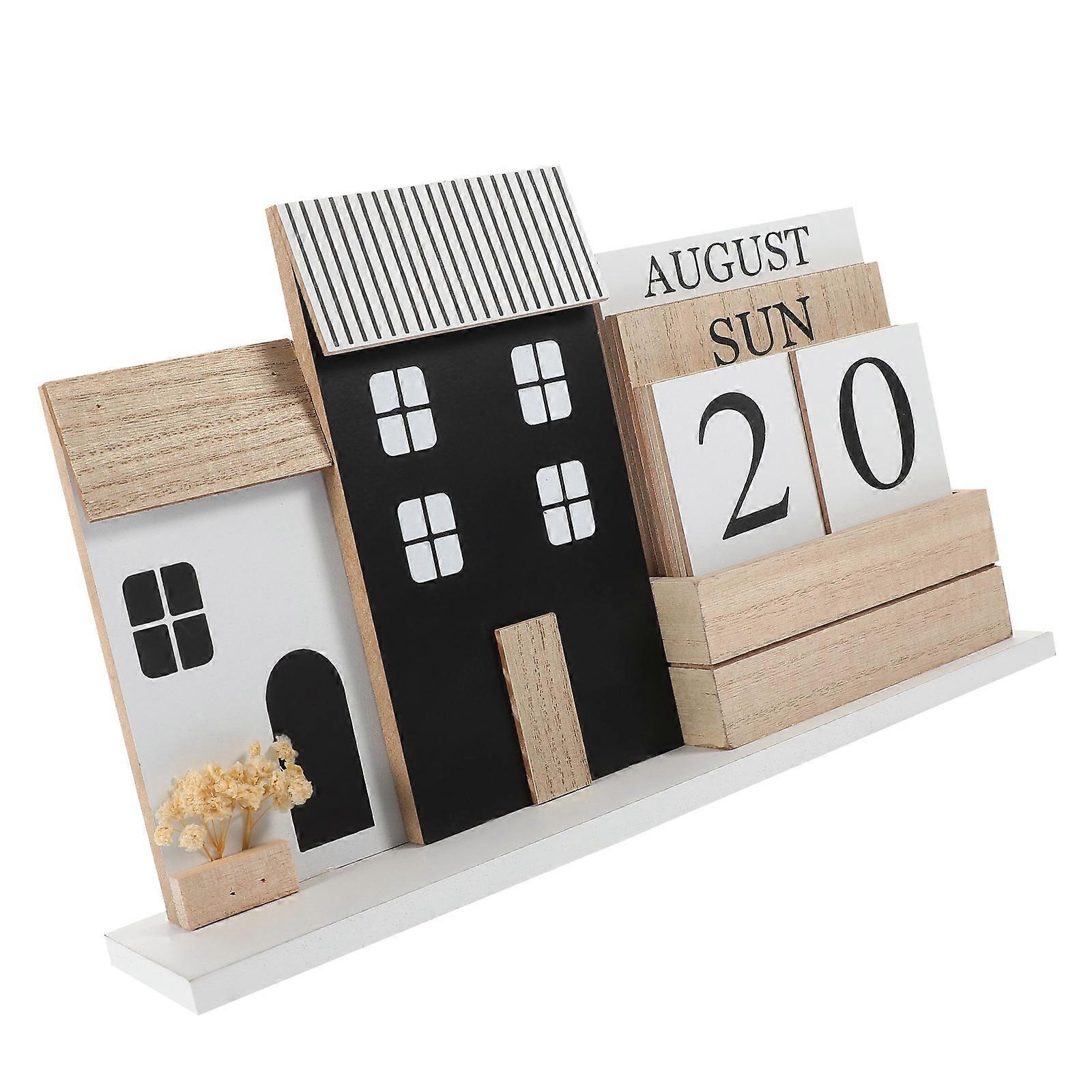 Office Desk Accessories Wooden Perpetual Calendar Date Display Classroom Decor Multi Color Simple .00X19.00X6.00CM 1Pcs