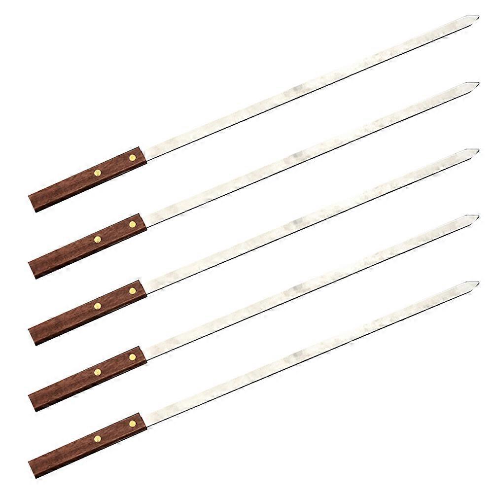 Reusable BBQ Skewers with Wooden Handle Made from Durable Stainless Steel for Even Cooking 5 Pieces