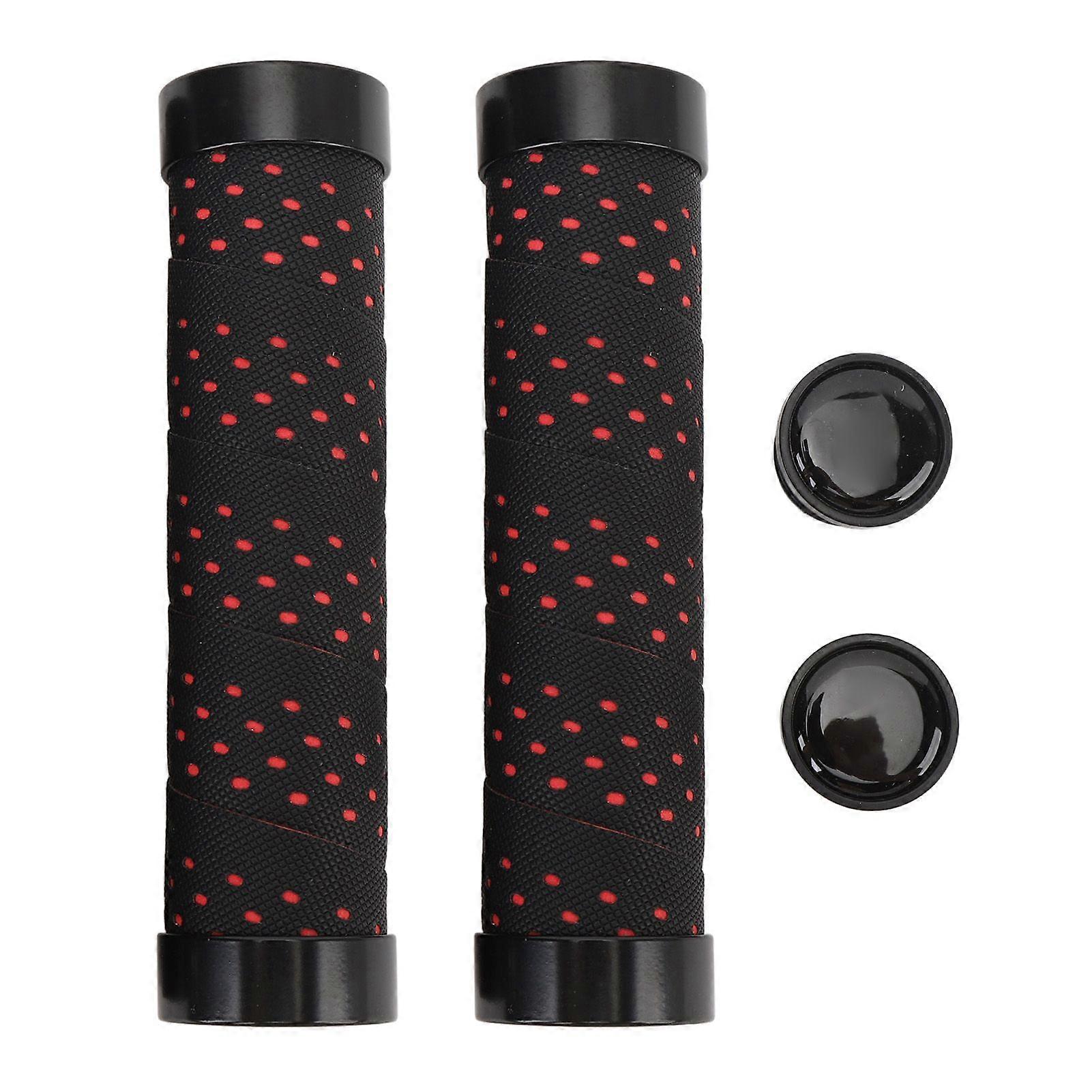 2 Set Cycle Handlebar Grip Set Anti Slip Dual Locking PU Comfortable Cycle Handle Grip Set 22.2mm Black with Red Base