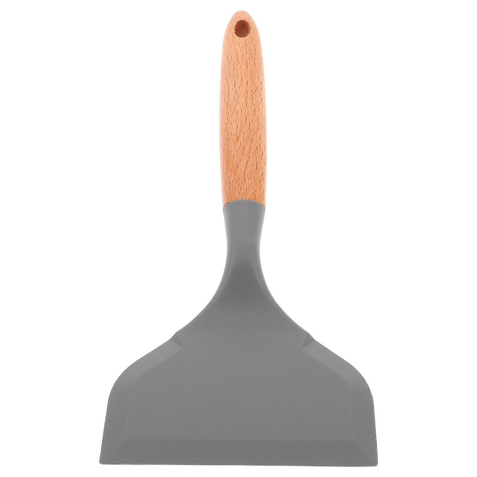 Silicone and Wood Kitchen Spatula Set for Home Use with Wide Edge Grey Silicone Turner for NonStick Pans 6.5 inch