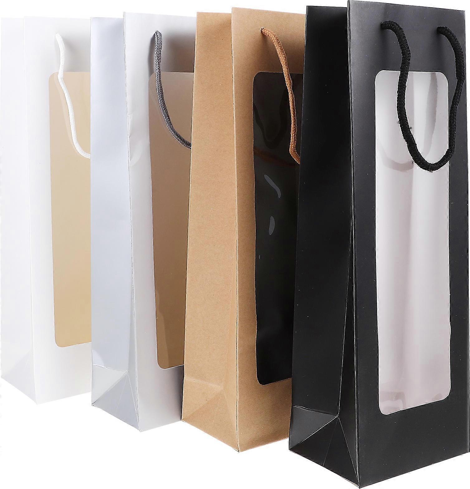 Assorted Color Wine Gift Bags with Transparent Window and Sturdy Handle for Storage Use 4pcs