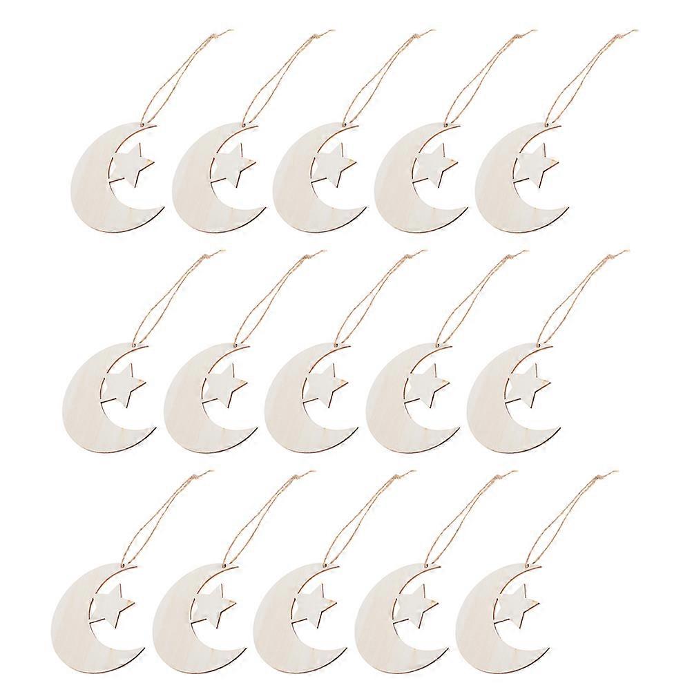 40pcs Hollow Moon & Star Wooden Cutouts – Unfinished Natural Wood Slices for DIY Crafts, Nursery Art, Painting & Creative Projects