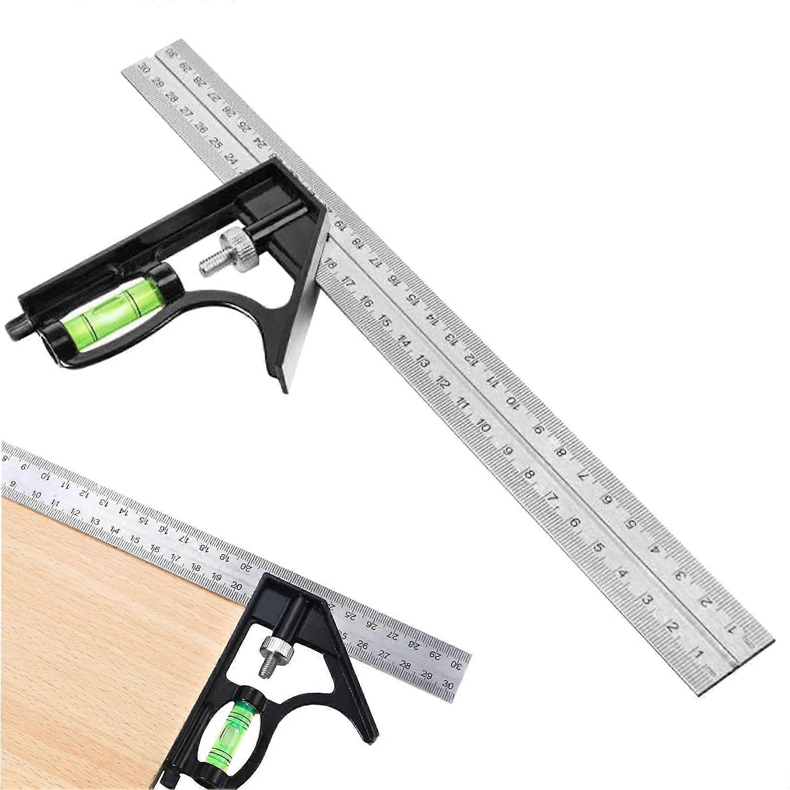 Combination Square 30 Cm Universal Angle Tool With Spirit Level, Scribe Needle, 90/45 Bevel, Marking Gauge