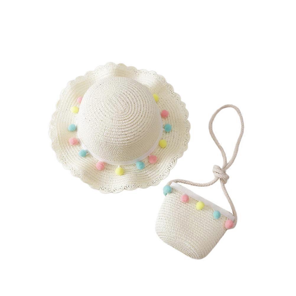 Childrens Hollow Hat with Puff Balls Daily Wearing Spring Summer Activities 1Set