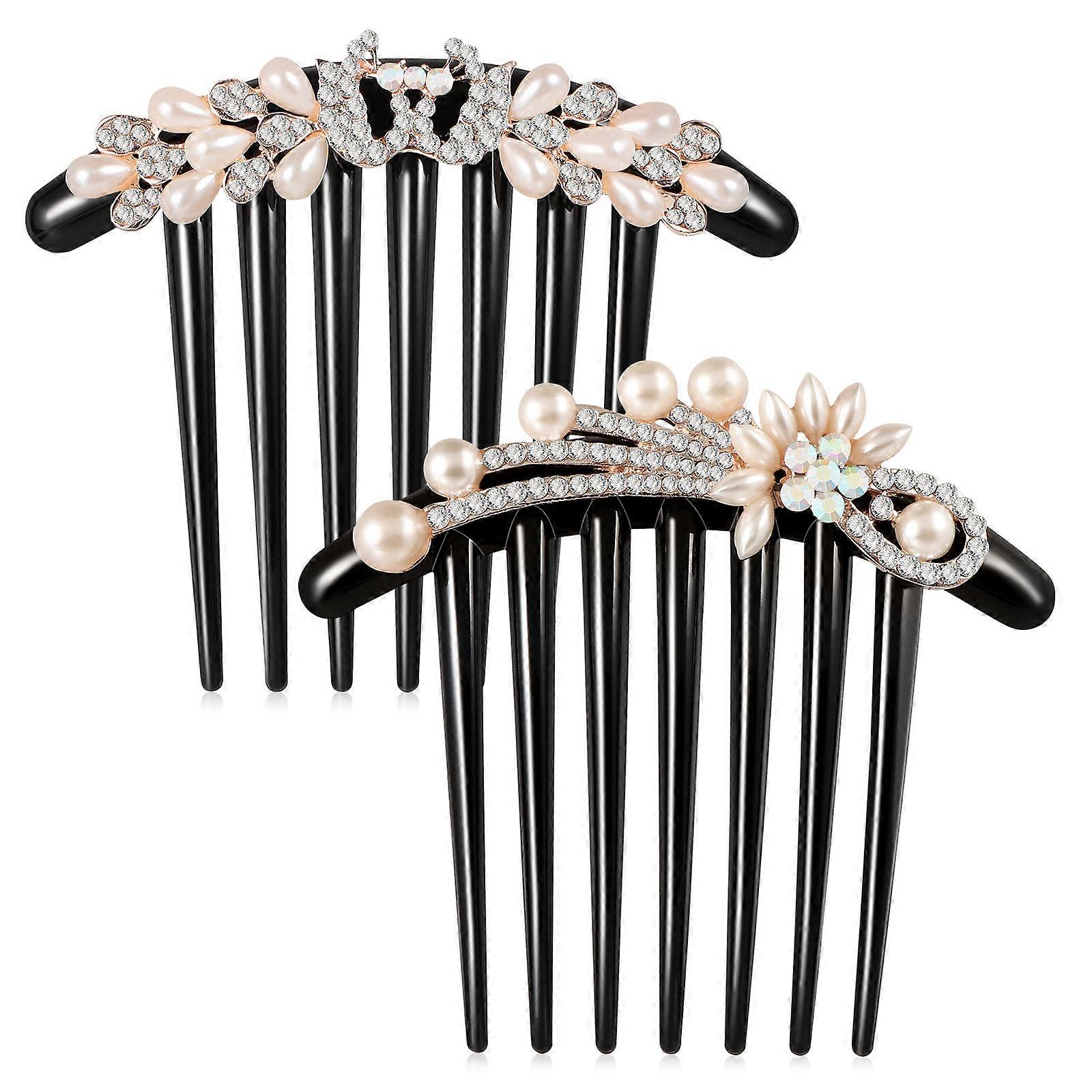 Bride Wedding Hair Combs Rhinestone Flower Pattern Accessory Special Occasions Black Color Alloy Material 2Pcs