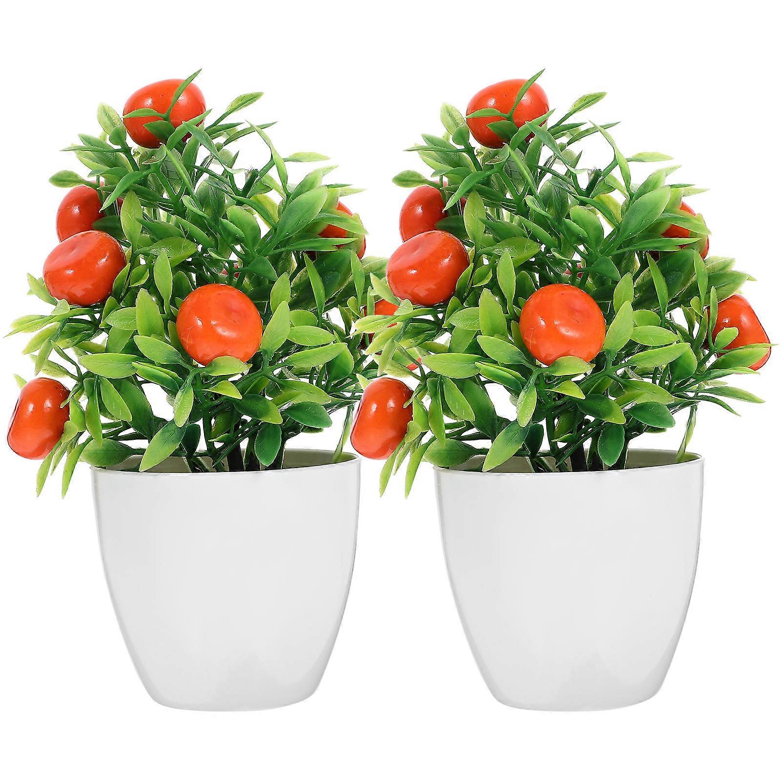 Artificial Fruit Tree Potted Decoration Accessory For Home Decor Compact Multi Color 2Pcs