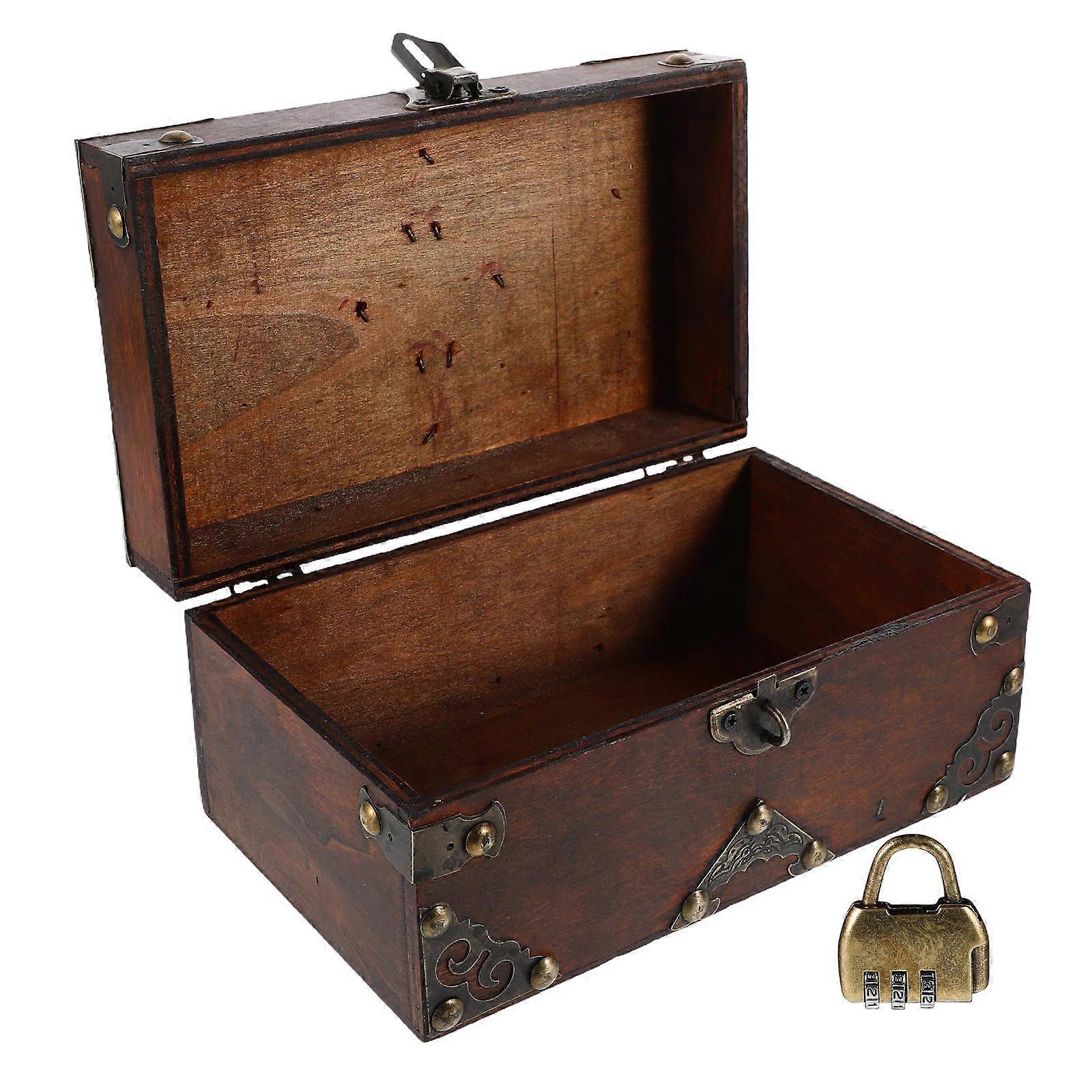 Retro Style Storage Box Small Box Orange Red Wooden Decorative Lock Box For Home Decor And Photography Props 1Pack