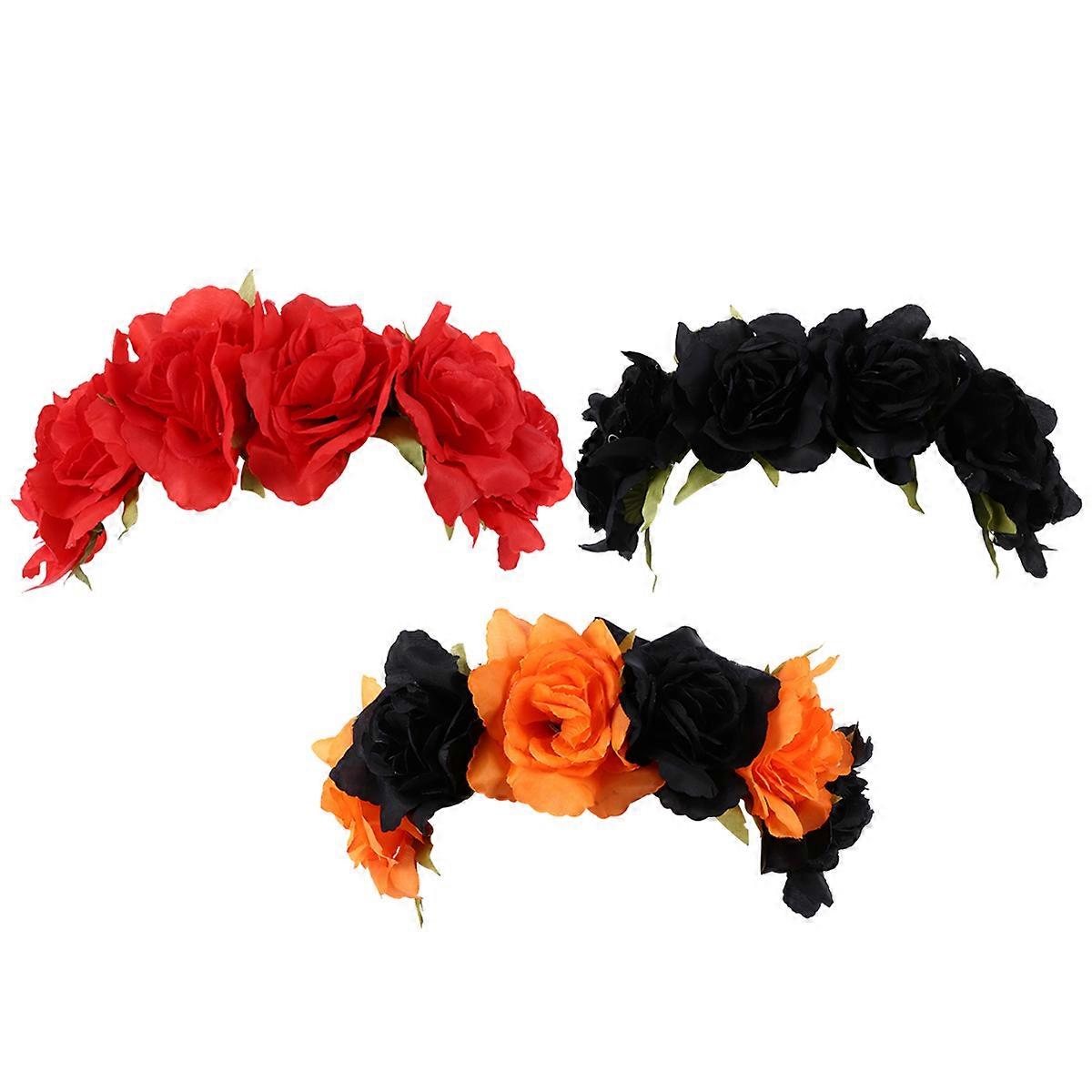 Headband With Flowers Halloween Theme Accessory Red Polyester 3Pcs